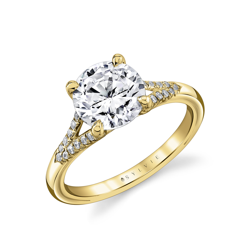 Round Cut Iconelle Shell Tip Shell Taper Engagement Ring - Fallyn