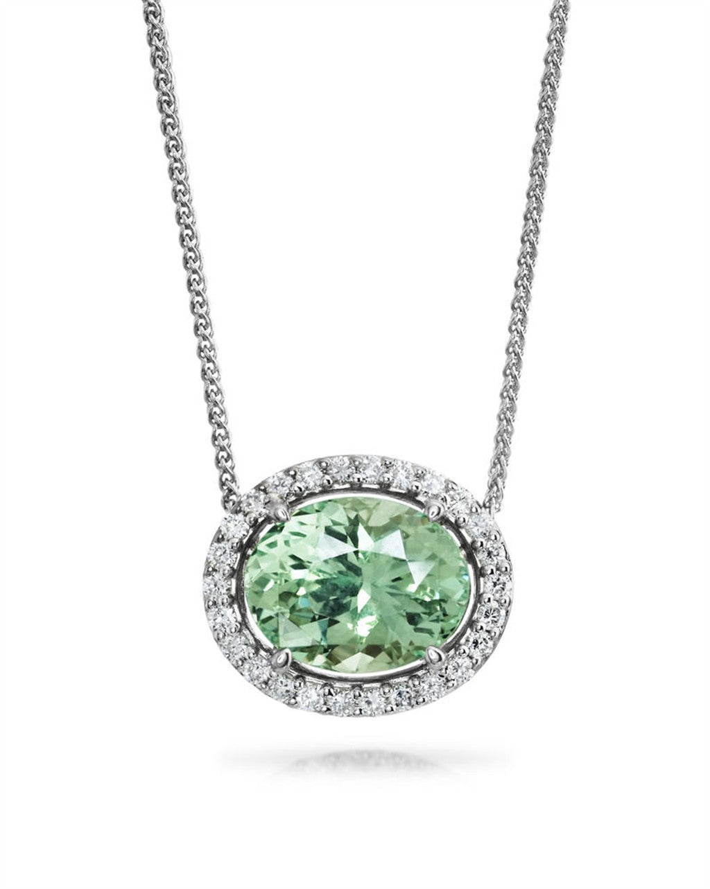 14k White Gold Mint Garnet and Diamond Necklace