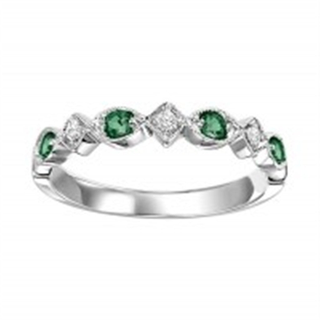 10K White Gold Emerald and Diamond Band