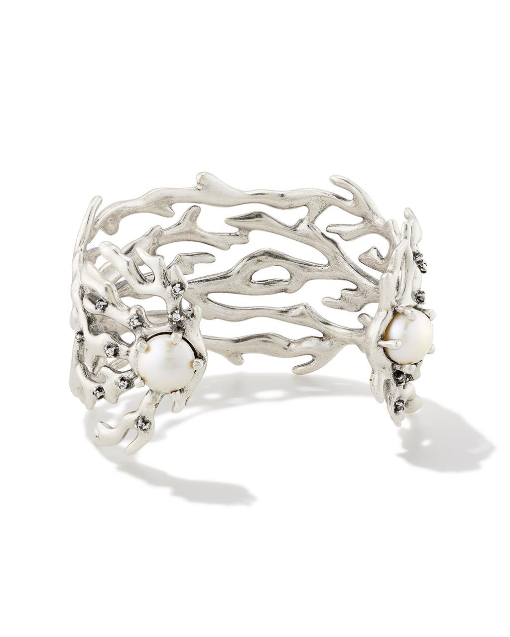 SHEA STATEMENT CUFF BRACELET VINTAGE SILVER WHITE PEARL M/L